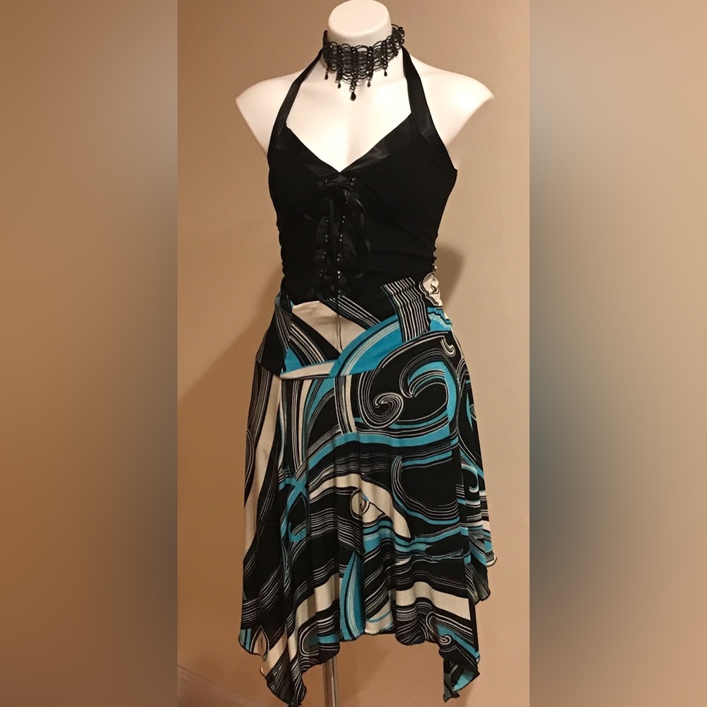 LFANG GLAM Tango Skirt White, Blue & Black Sz. L